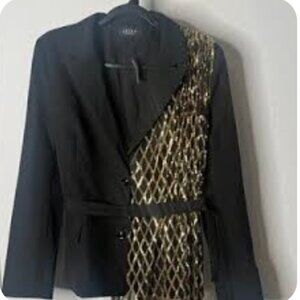 AKIRA Label More Luxury Please Sequin Lattice Blazer - Black/Gold - L